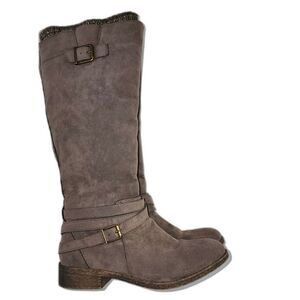 Shoedazzle Brownish Gray Knit Top Hally Buckle Knee High Boots Sz 7.5